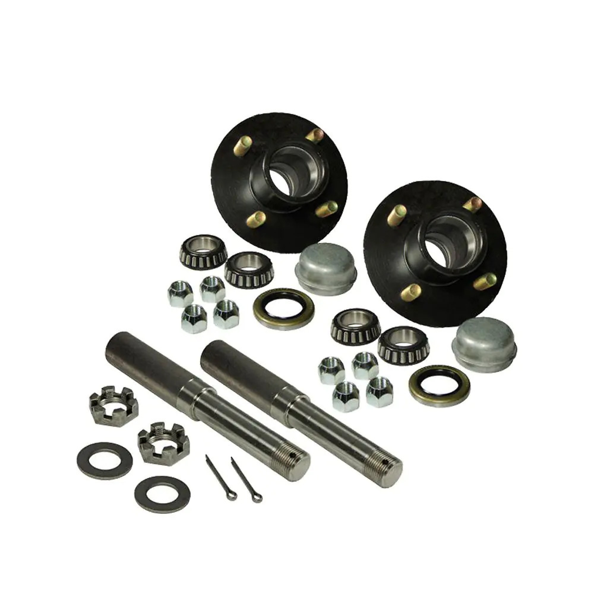 Rigid Hitch, Pair of 4-Lug Hub/Spindle End Units, Fits 1.5in Round Tube, Spindles for 1-1/16 Inch ID Bearings, 1350lb Capacity Per Hub, Model# AKRD-220044